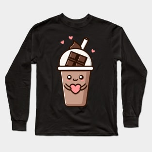 Kawaii Chocolate Milkshake with Hearts | Cute Kawaii Food Art for Kawaii Lovers Long Sleeve T-Shirt